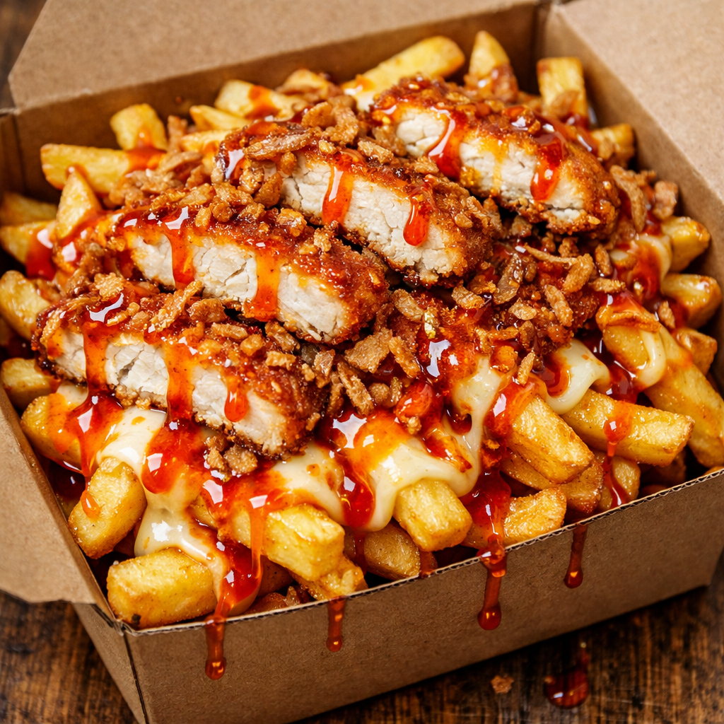 Hot Honey Crispy Chicken Loaded Fries
