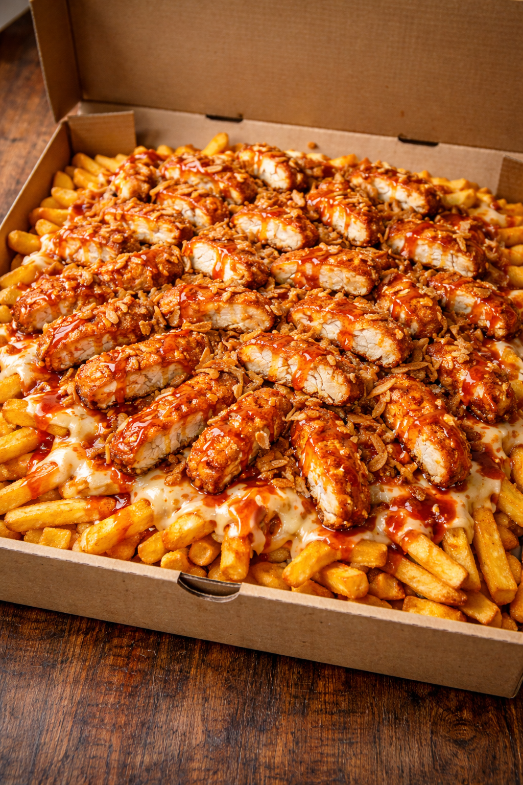 Hot Honey Crispy Chicken Loaded Fries