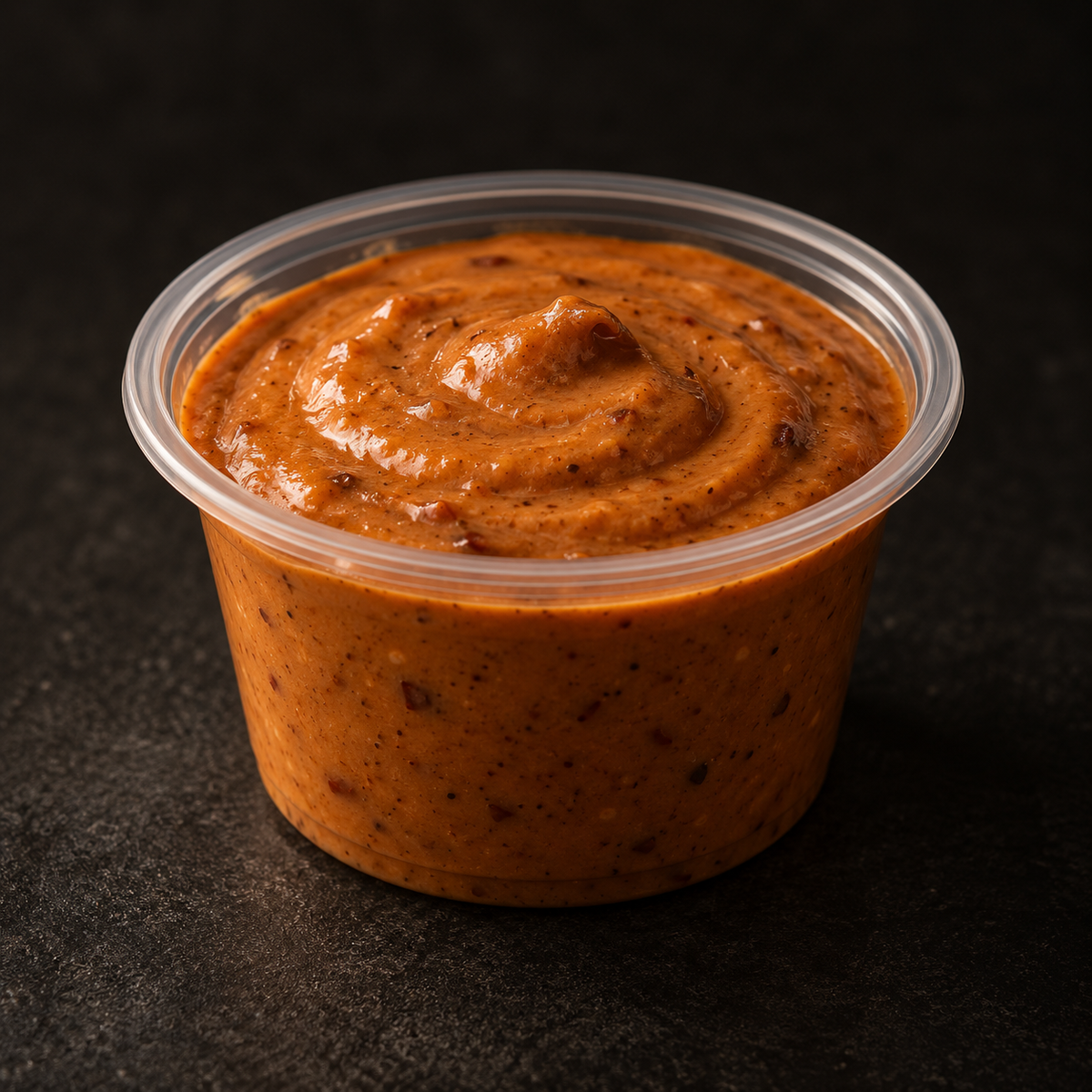 Smoky chipotle sauce in a 4 oz pot on a near-black background – Ben’s Fire & Feast