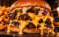 Double Cheesy Smash burger with melted cheese, burger sauce and fries