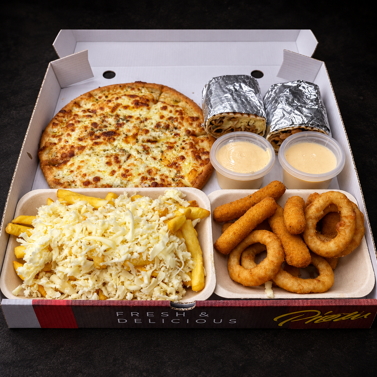 Family Cheesus Platter on a near-black background – Ben’s Fire & Feast