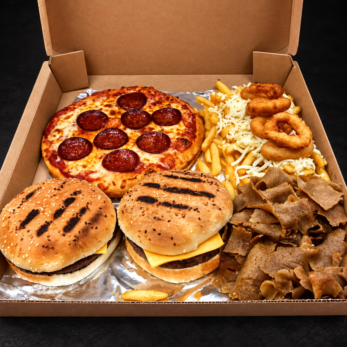 Family Feast on a near-black background – Ben’s Fire & Feast