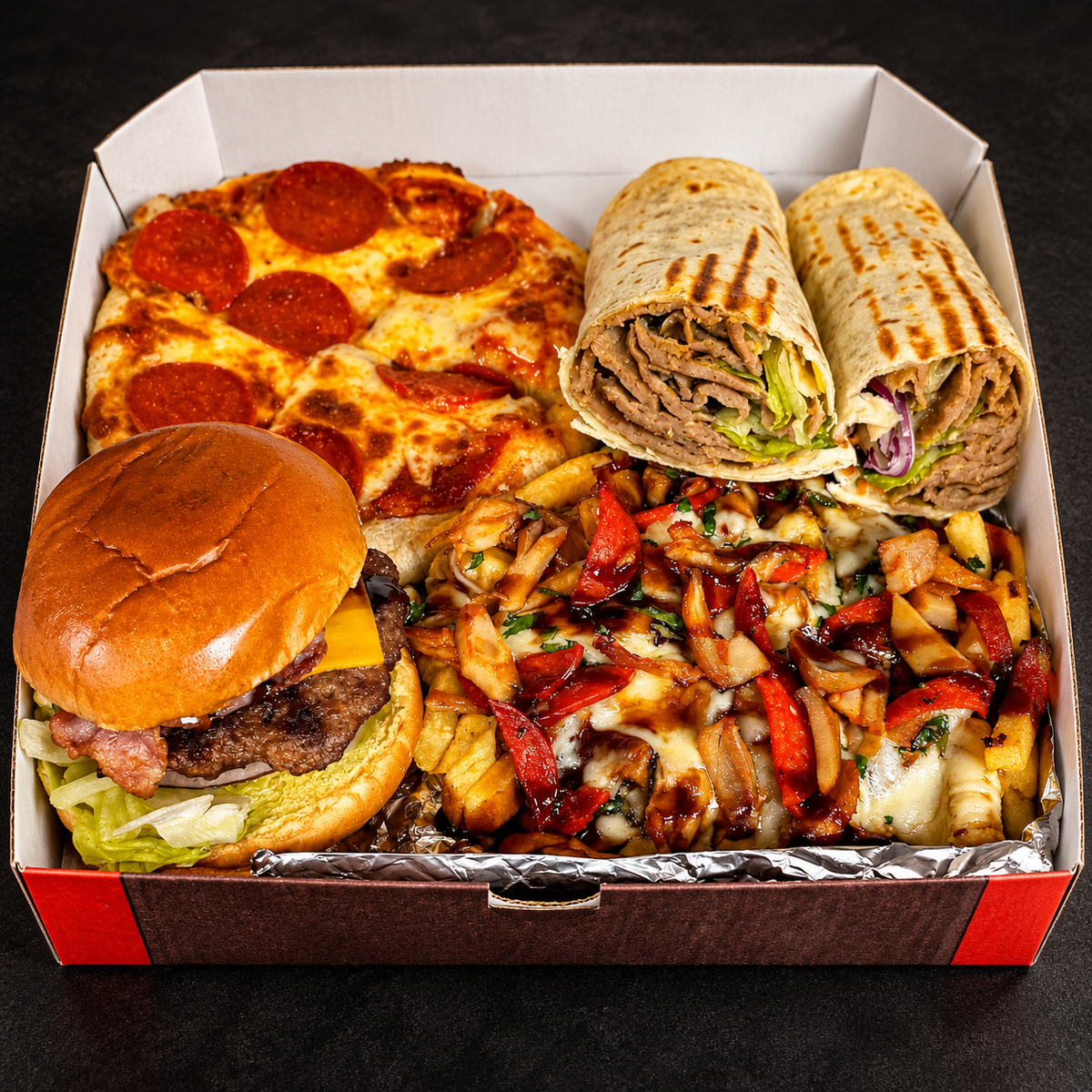 Mini Posh Feast Box (1 Persons) on a near-black background – Ben’s Fire & Feast