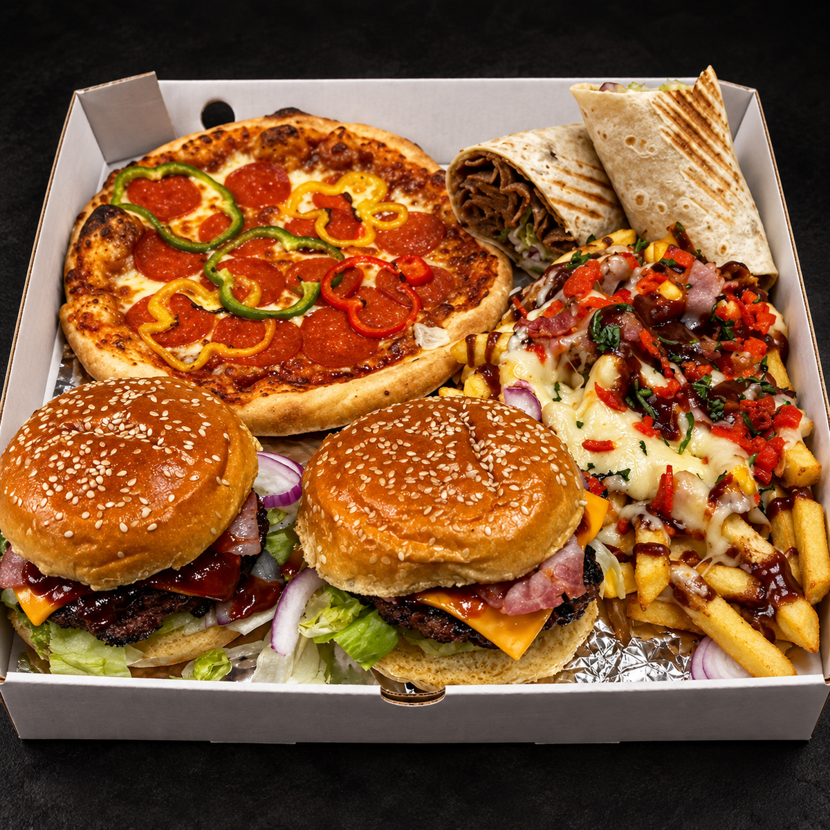 Posh Feast Box (2+ Persons) on a near-black background – Ben’s Fire & Feast